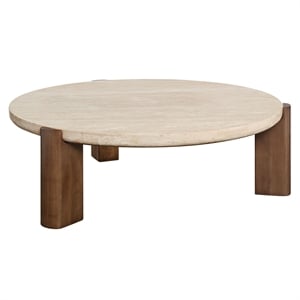 ACME Leonardo Coffee Table in Travertine Top & Dark Oak