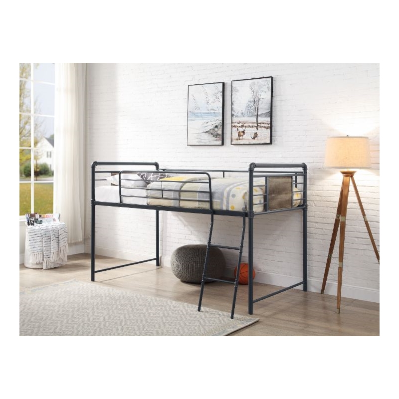 ACME Cordelia Twin Loft Bed w/Slide in Antique Oak in Sandy Black & Dark Bronze