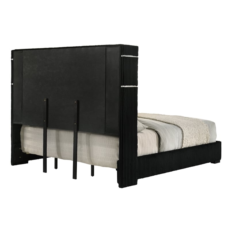 ACME Garner EK Bed with Fireplace in Black & Gray Corduroy