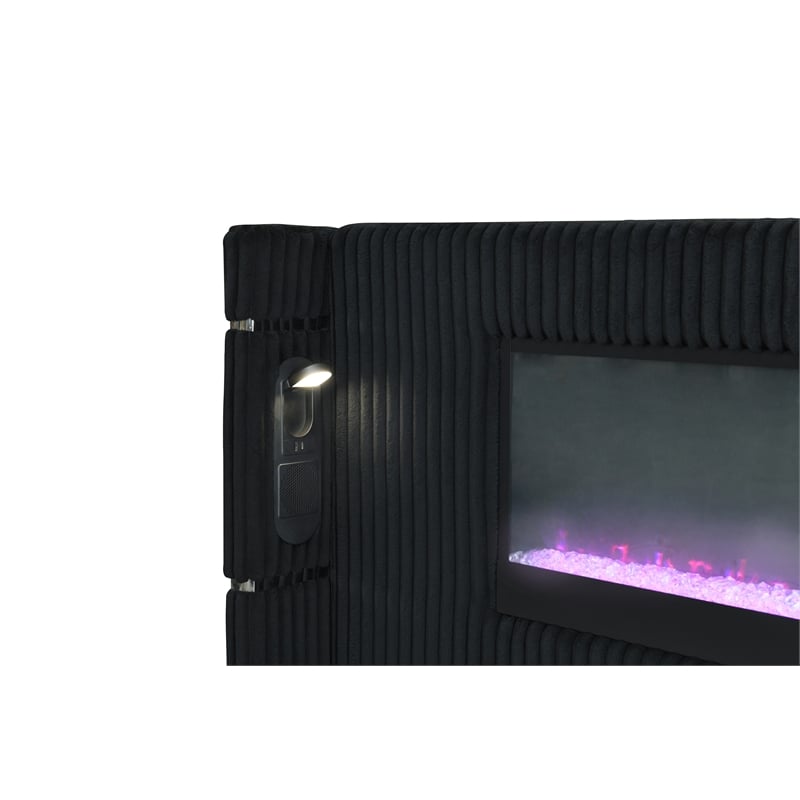 ACME Garner EK Bed with Fireplace in Black & Gray Corduroy