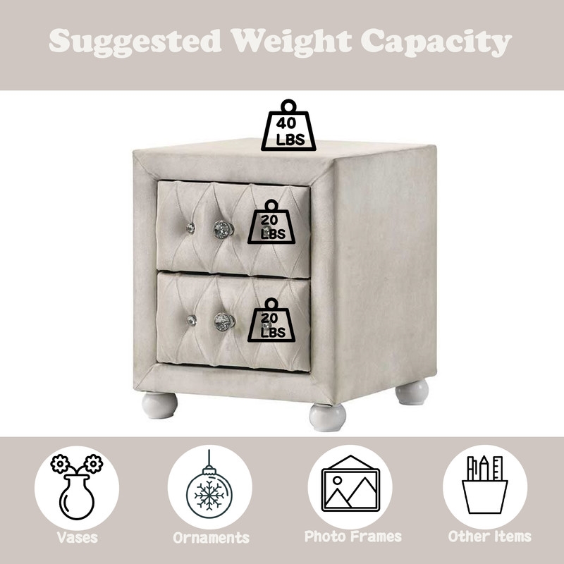 ACME Reggie Nightstand in Beige Fabric