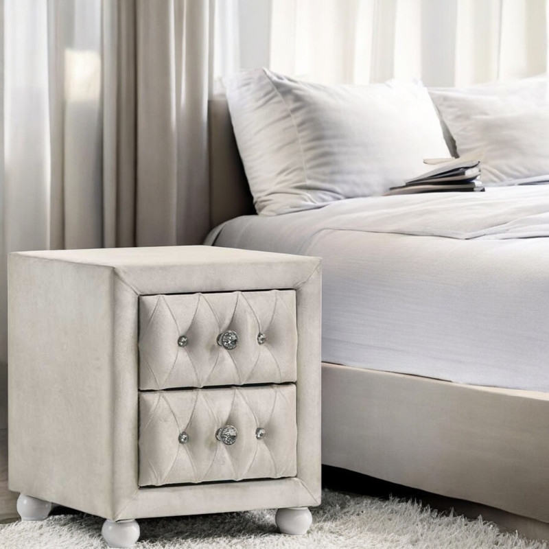 ACME Reggie Nightstand in Beige Fabric