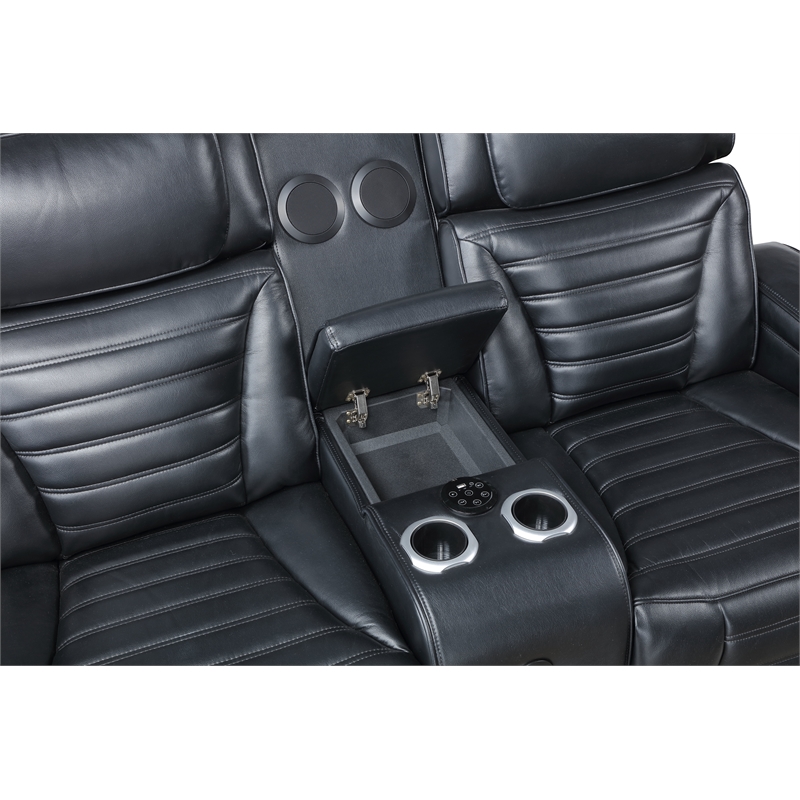ACME Ephron Power Motion Loveseat in Black Leather Air