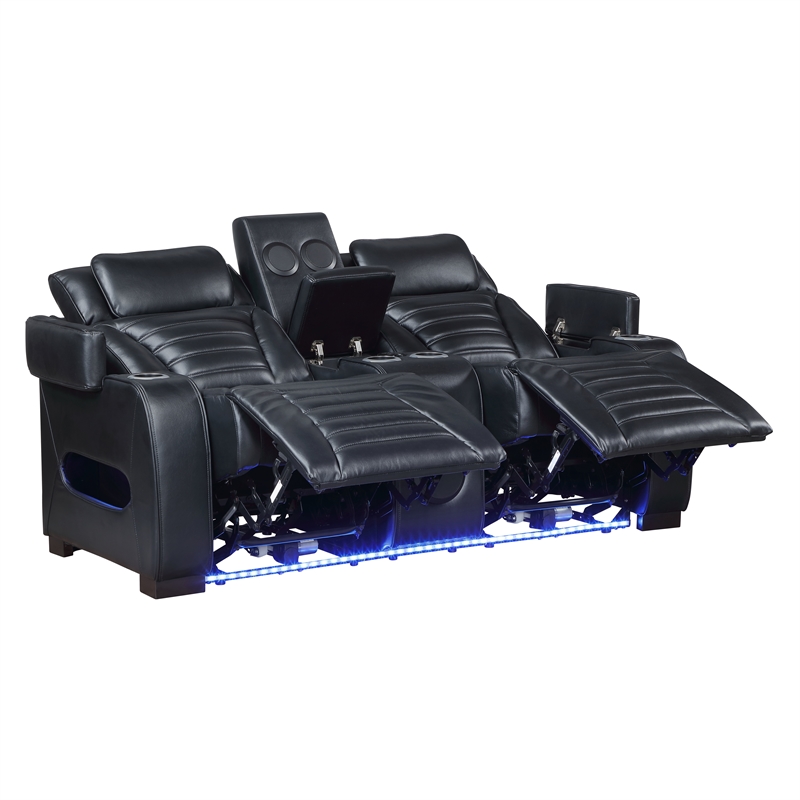 ACME Ephron Power Motion Loveseat in Black Leather Air