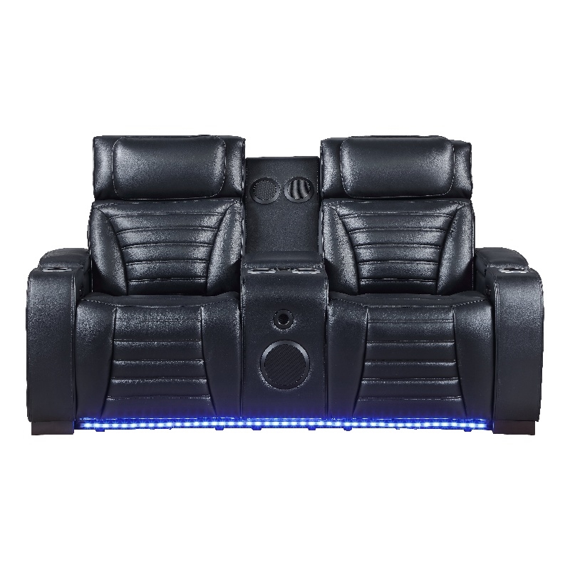 ACME Ephron Power Motion Loveseat in Black Leather Air