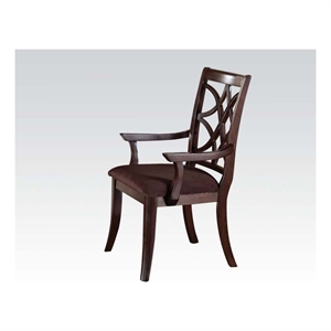 ACME Keenan Arm Chair (Set-2) in Brown Microfiber & Dark Walnut