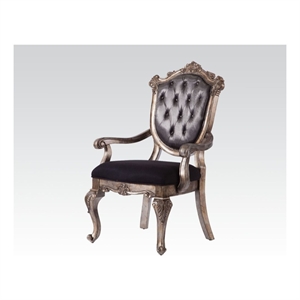 ACME Chantelle Arm Chair (Set-2) in Silver Gray Silk Fabric & Antique Platinum