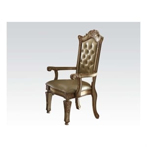 ACME Vendome Arm Chair (Set-2) in Bone Synthetic Leather & Gold Patina