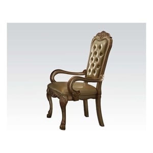 ACME Dresden Arm Chair in Bone Synthetic Leather & Gold Patina  (Set-2)
