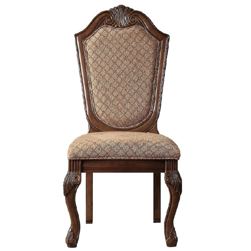 ACME Chateau De Ville Side Chair (Set-2) in Fabric & Cherry