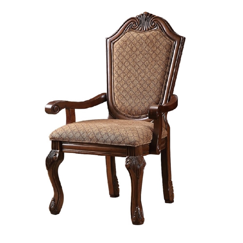 ACME Chateau De Ville Arm Chair (Set-2) in Fabric & Cherry