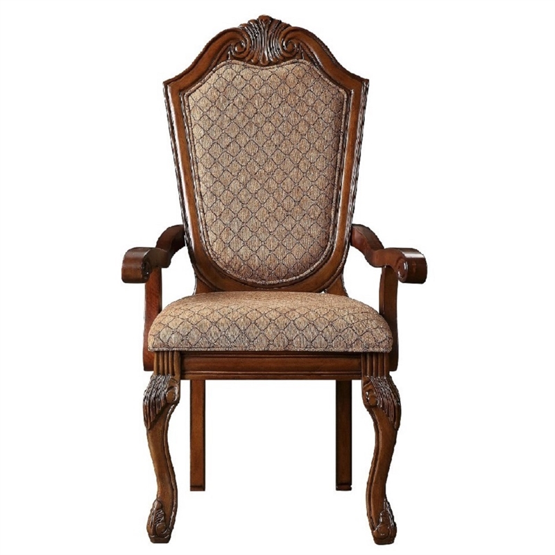 ACME Chateau De Ville Arm Chair (Set-2) in Fabric & Cherry