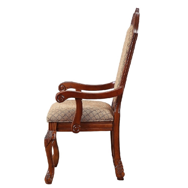 ACME Chateau De Ville Arm Chair (Set-2) in Fabric & Cherry