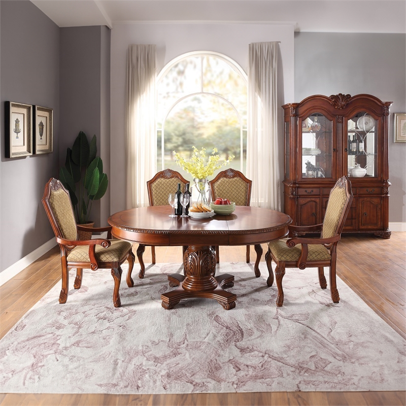 ACME Chateau De Ville Arm Chair (Set-2) in Fabric & Cherry