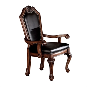 ACME Chateau De Ville Arm Chair (Set-2) in Black Synthetic Leather & Cherry