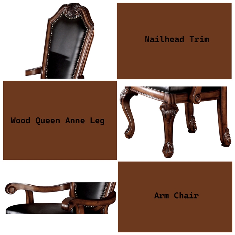 ACME Chateau De Ville Arm Chair (Set-2) in Black Synthetic Leather & Cherry