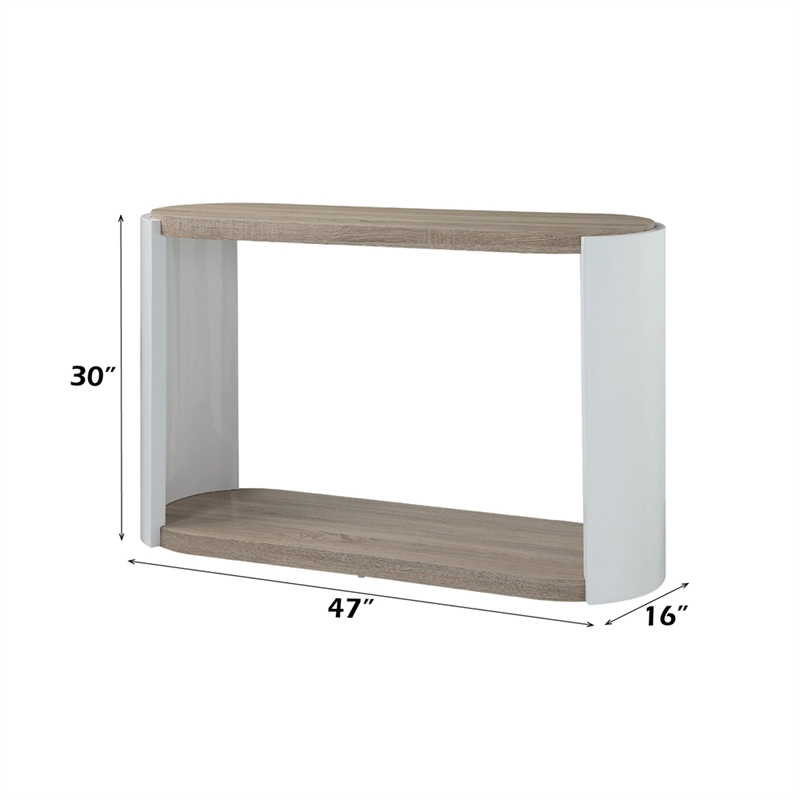 ACME Zoma Sofa Table in White High Gloss & Oak