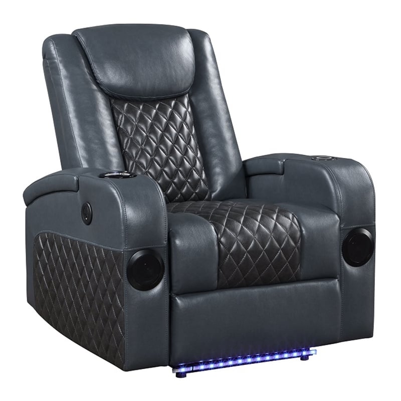 ACME Alair Power Motion Recliner w/Bluetooth Speaker & Cup Holder in Blue/Black