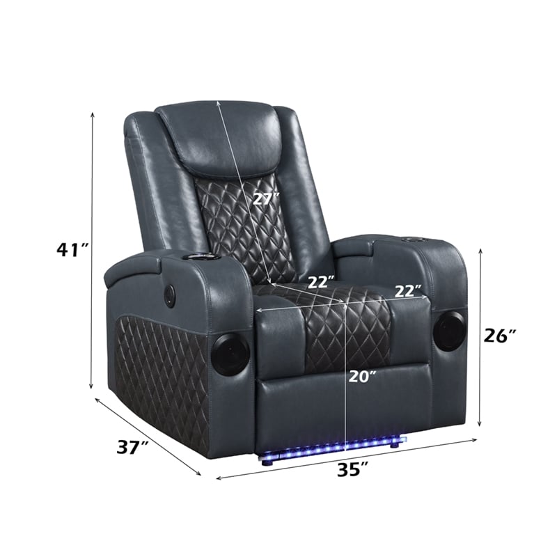 ACME Alair Power Motion Recliner w/Bluetooth Speaker & Cup Holder in Blue/Black