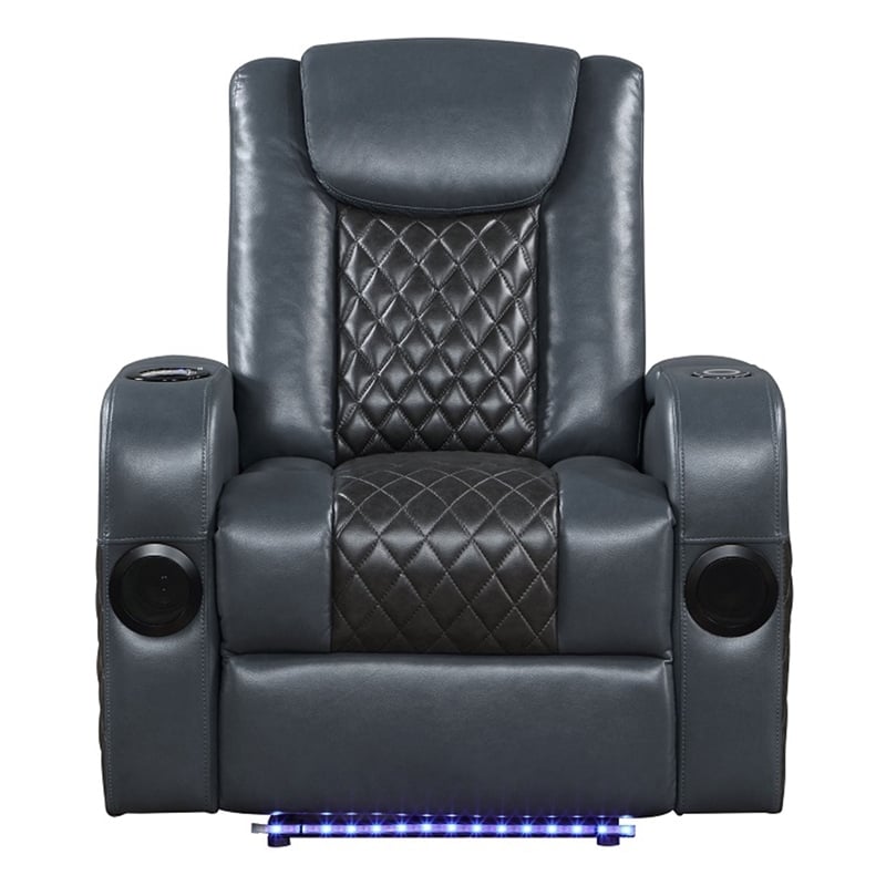 ACME Alair Power Motion Recliner w/Bluetooth Speaker & Cup Holder in Blue/Black