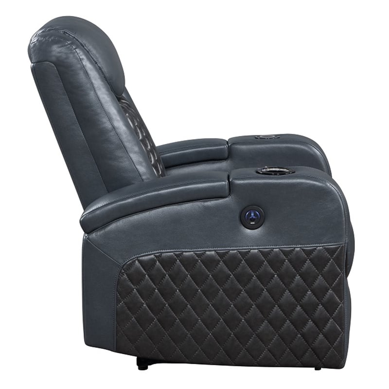 ACME Alair Power Motion Recliner w/Bluetooth Speaker & Cup Holder in Blue/Black