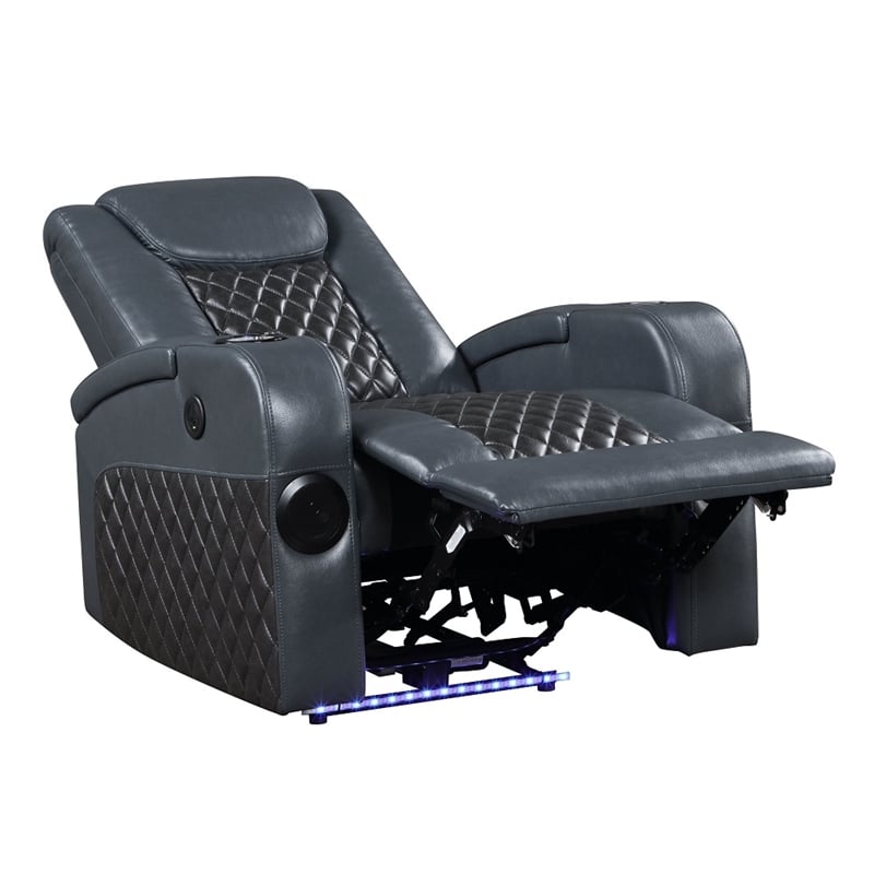 ACME Alair Power Motion Recliner w/Bluetooth Speaker & Cup Holder in Blue/Black