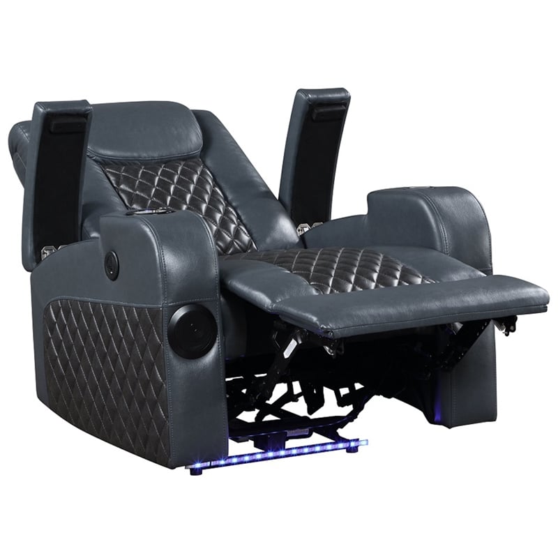 ACME Alair Power Motion Recliner w/Bluetooth Speaker & Cup Holder in Blue/Black