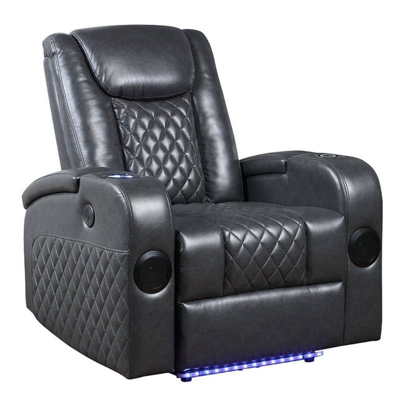 ACME Alair Power Motion Recliner w/Bluetooth Speaker & Cup Holder in Dark Gray