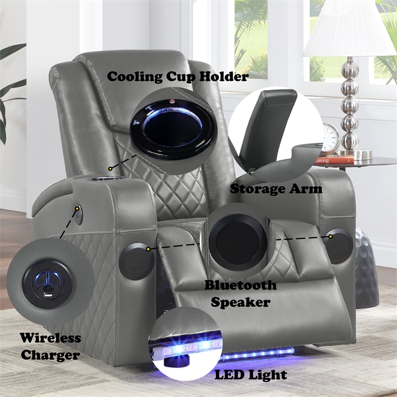ACME Alair Power Motion Recliner w/Bluetooth Speaker & Cup Holder in Dark Gray
