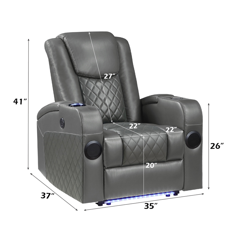 ACME Alair Power Motion Recliner w/Bluetooth Speaker & Cup Holder in Dark Gray