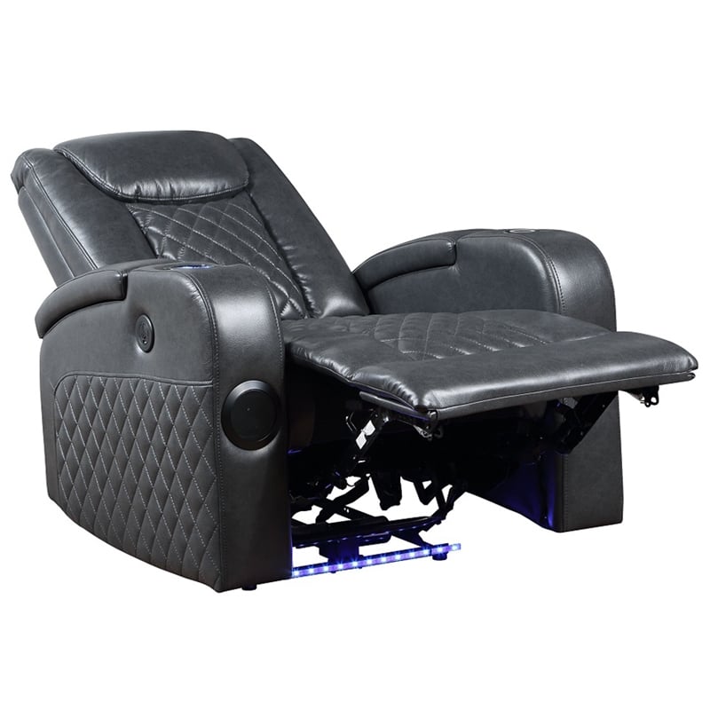 ACME Alair Power Motion Recliner w/Bluetooth Speaker & Cup Holder in Dark Gray