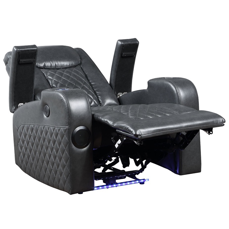 ACME Alair Power Motion Recliner w/Bluetooth Speaker & Cup Holder in Dark Gray