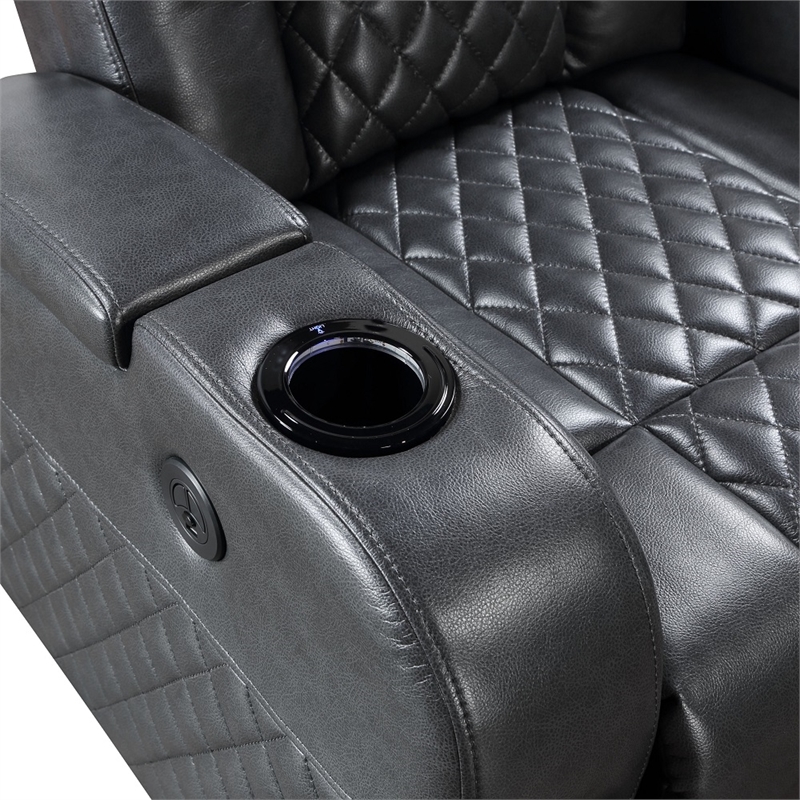 ACME Alair Power Motion Recliner w/Bluetooth Speaker & Cup Holder in Dark Gray