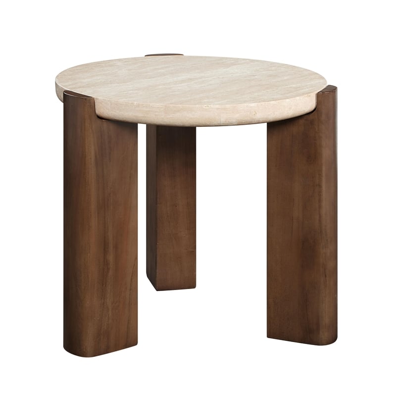 ACME Leonardo End Table in Travertine Top & Dark Oak