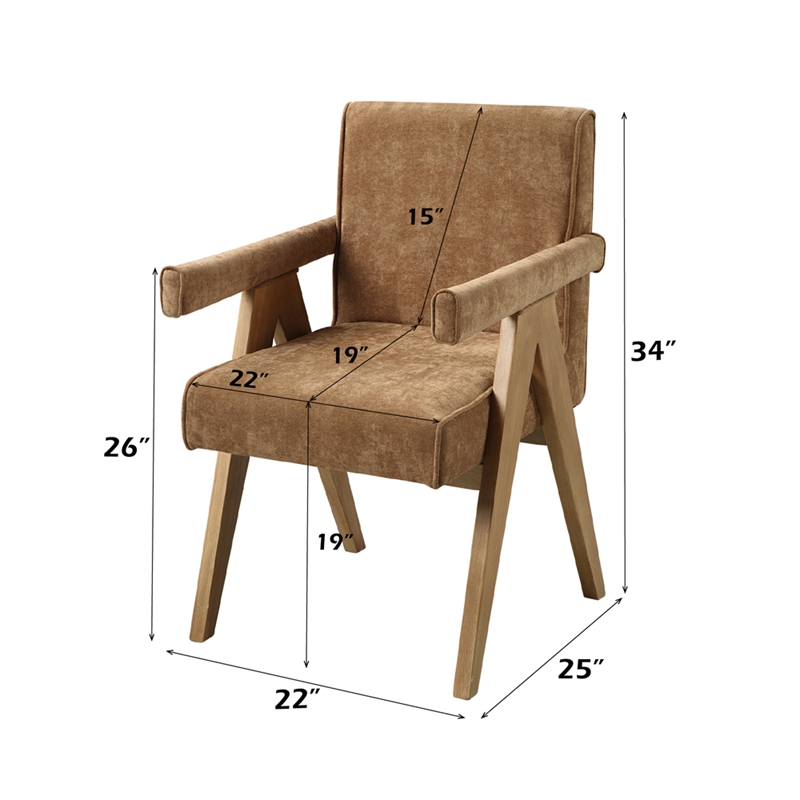ACME Zoey Arm Chair (Set-2) in Chocolate Chenille & Oak
