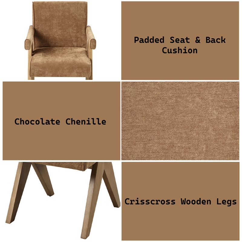 ACME Zoey Arm Chair (Set-2) in Chocolate Chenille & Oak
