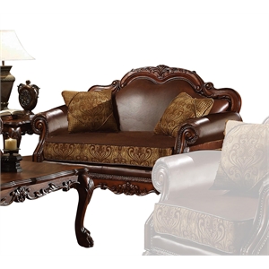 ACME Dresden Loveseat w/2 Pillows in Brown Synthetic Leather & in Cherry Oak