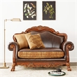 ACME Dresden Loveseat w/2 Pillows in Brown Synthetic Leather & in Cherry Oak