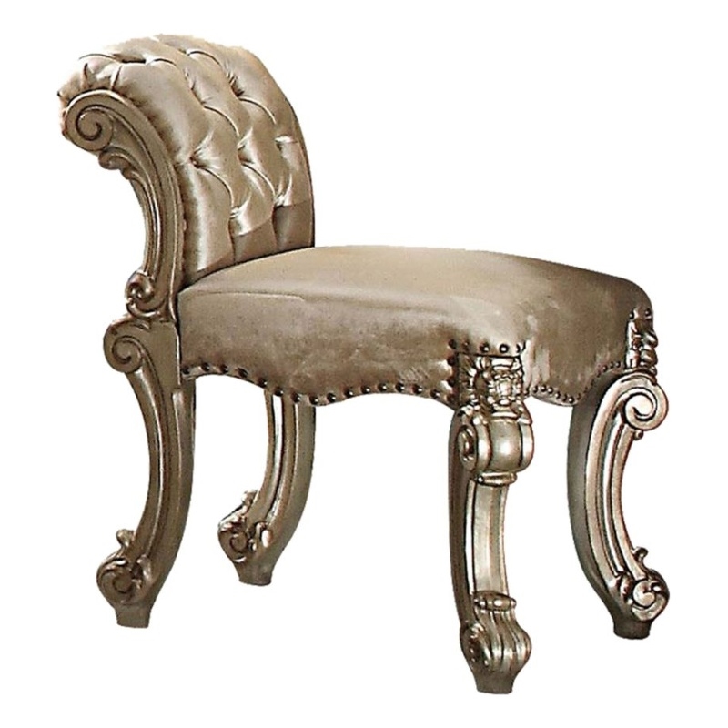 ACME Vendome Vanity Stool in Fabric in Gold Patina & Bone