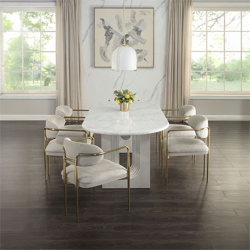 ACME Zayn Arm Chair (Set-2) in Beige Chenille & Gold