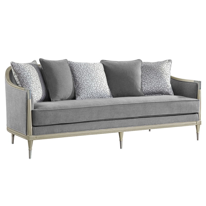 ACME Fernando Sofa w/5 Pillows in Gray Chenille & Champagne