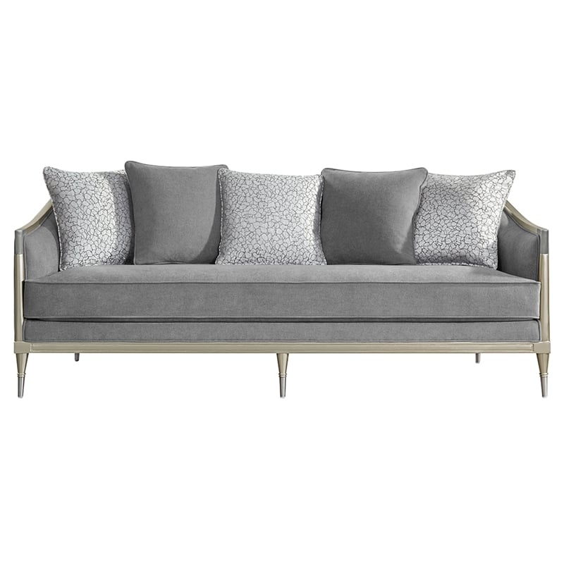ACME Fernando Sofa w/5 Pillows in Gray Chenille & Champagne