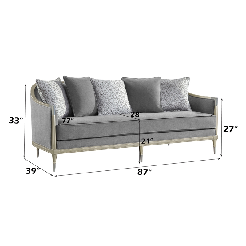 ACME Fernando Sofa w/5 Pillows in Gray Chenille & Champagne