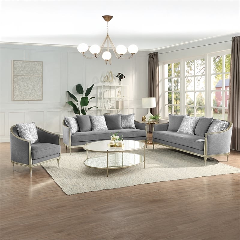 ACME Fernando Sofa w/5 Pillows in Gray Chenille & Champagne