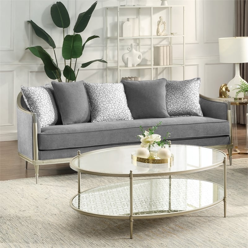ACME Fernando Sofa w/5 Pillows in Gray Chenille & Champagne