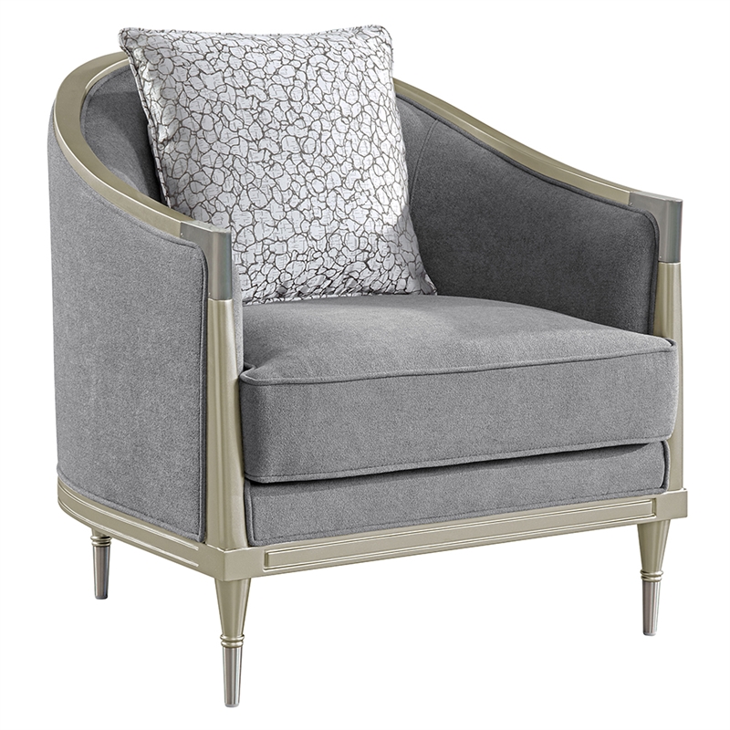 ACME Fernando Chair w/Pillow in Gray Chenille & Champagne