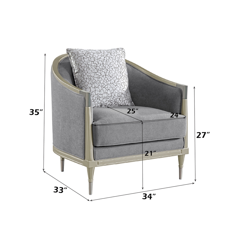 ACME Fernando Chair w/Pillow in Gray Chenille & Champagne