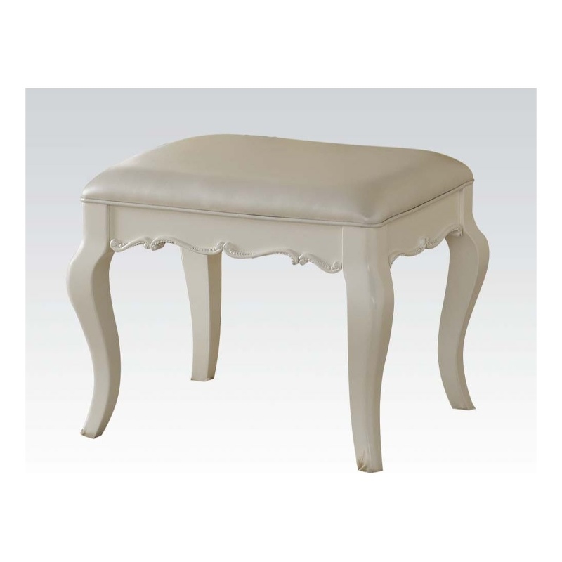 ACME Edalene Vanity Stool in Synthetic Leather & Pearl White