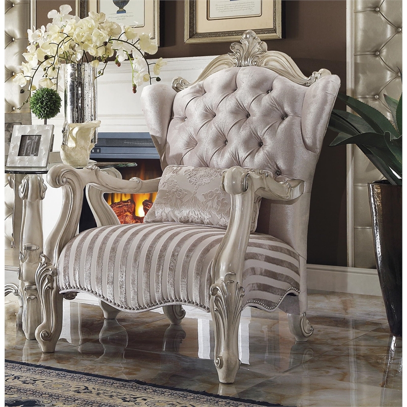 ACME Versailles Chair w/Pillow in Ivory Fabric & Bone White