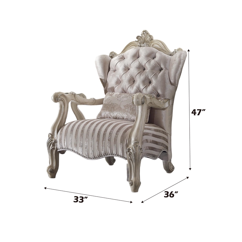 ACME Versailles Chair w/Pillow in Ivory Fabric & Bone White
